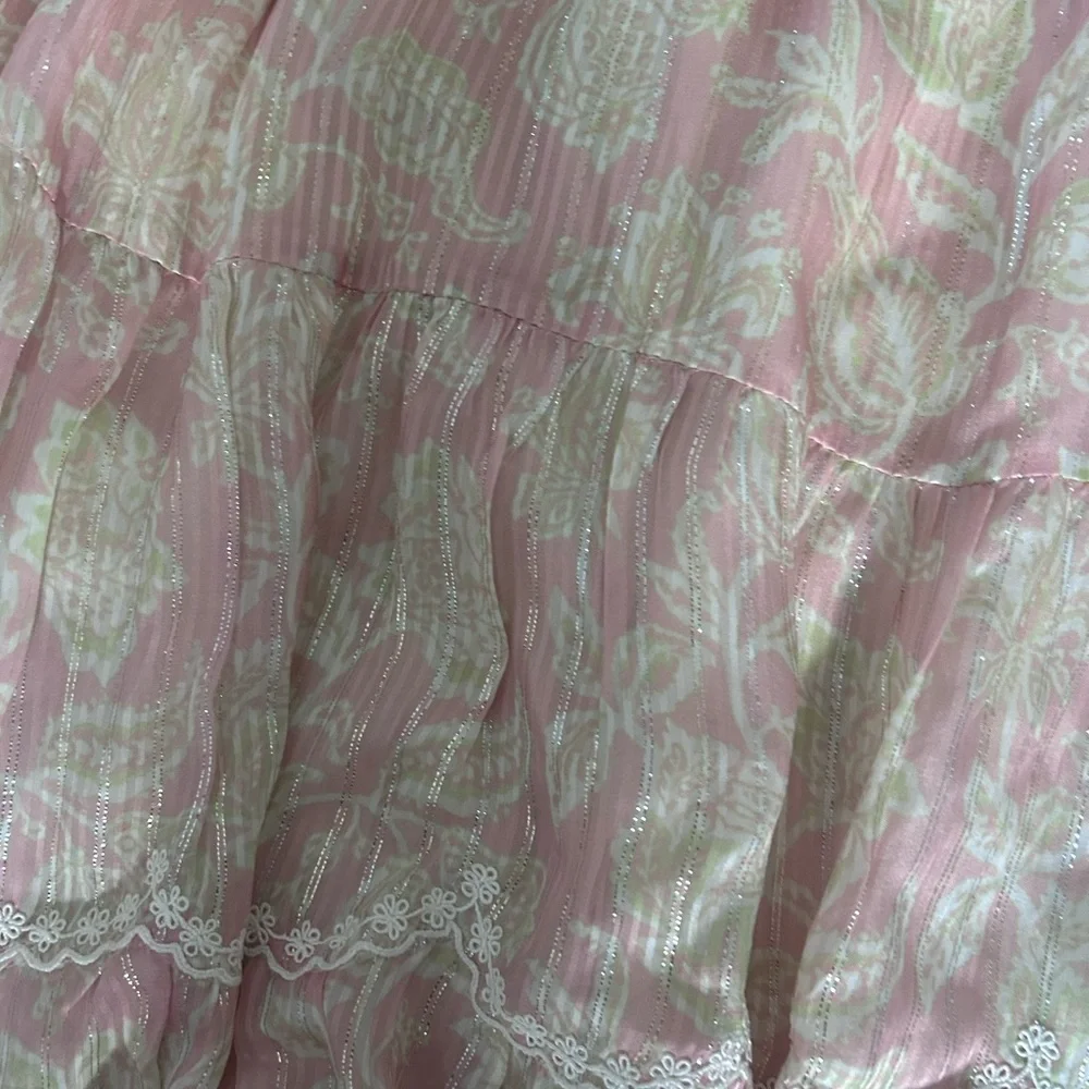 HEMANT & NANDITA Pink and Gold Metallic Smocked Tiered Dress - Picture 3 of 3